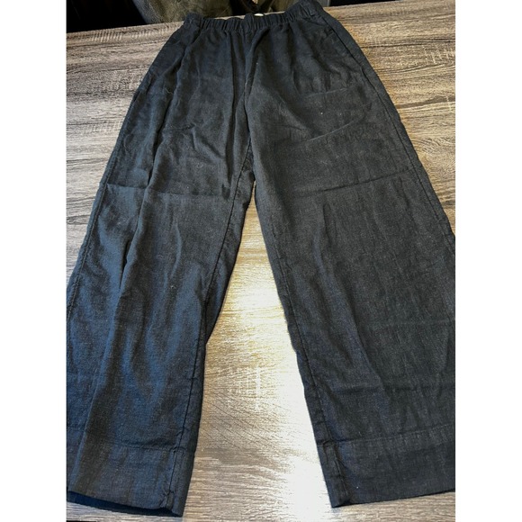 Abercrombie & Fitch Women's Linen Pants Black Wide Leg Elastic Waist Size Small - Picture 1 of 3